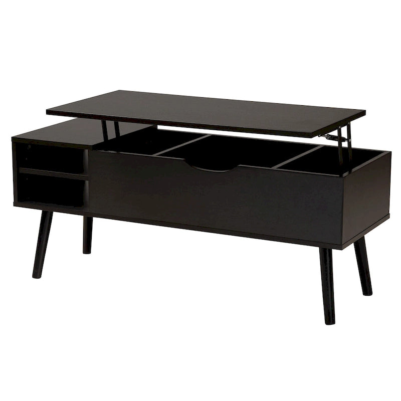 Table basse relevable marron foncé et noire avec rangement – Style moderne, 1 personne
