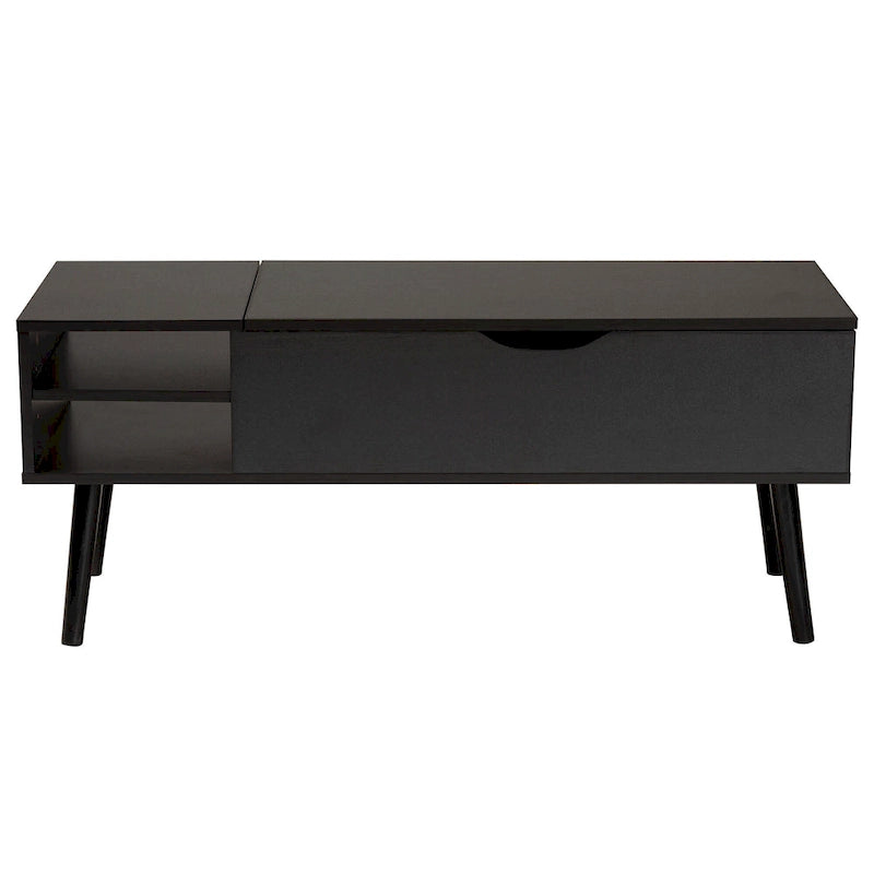Table basse relevable marron foncé et noire avec rangement – Style moderne, 1 personne