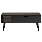 Table basse relevable marron foncé et noire avec rangement – Style moderne, 1 personne