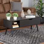 Table basse relevable marron foncé et noire avec rangement – Style moderne, 1 personne