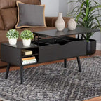 Table basse relevable marron foncé et noire avec rangement – Style moderne, 1 personne