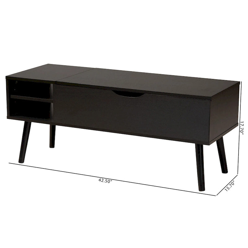 Table basse relevable marron foncé et noire avec rangement – Style moderne, 1 personne