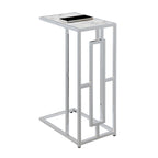 Table d'appoint en forme de C en faux marbre blanc et chrome