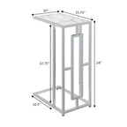 Table d'appoint en forme de C en faux marbre blanc et chrome