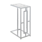 Table d'appoint en forme de C en faux marbre blanc et chrome