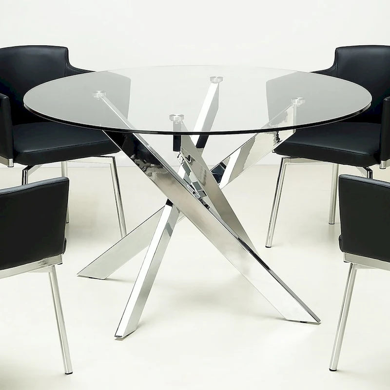 Somette Round Glass Top Chrome Dining Table - Silver