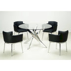 Table à manger ronde en verre argentée, piètement chromé, 4 places