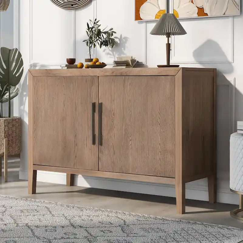 Buffet 2 portes noir/beige/expresso, cadre en bois avec étagère réglable