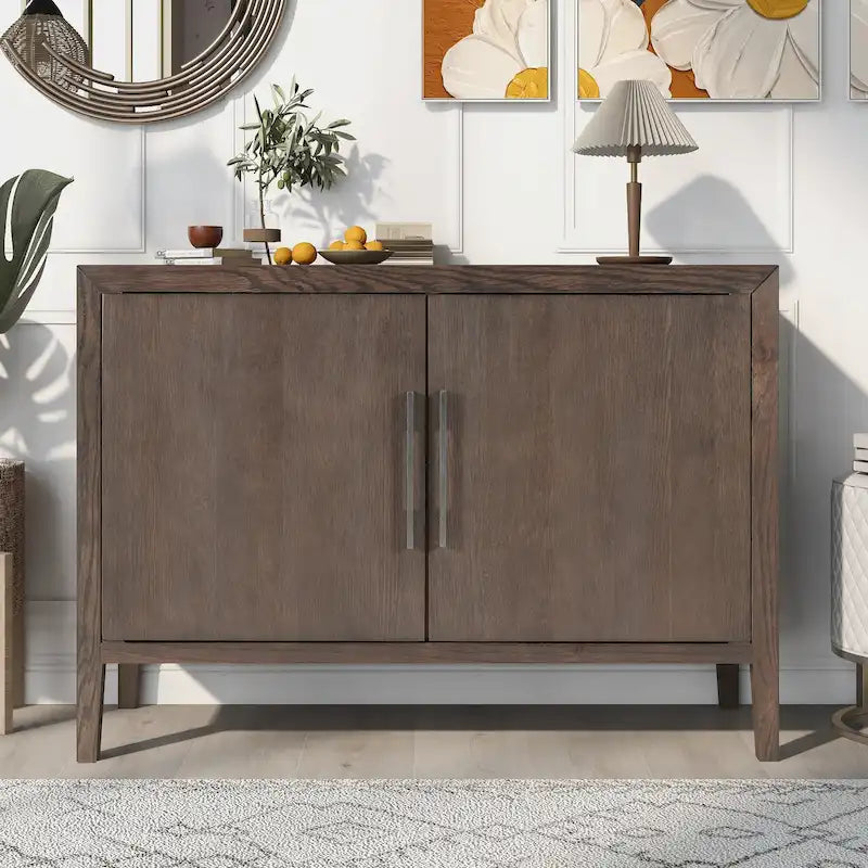 Buffet 2 portes noir/beige/expresso, cadre en bois avec étagère réglable