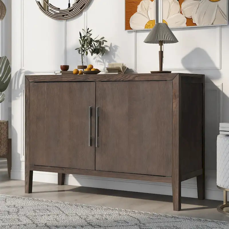 Buffet 2 portes noir/beige/expresso, cadre en bois avec étagère réglable