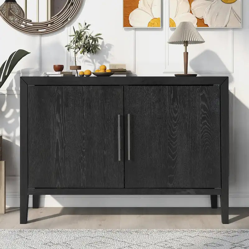 Buffet 2 portes noir/beige/expresso, cadre en bois avec étagère réglable