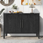 Buffet 2 portes noir/beige/expresso, cadre en bois avec étagère réglable