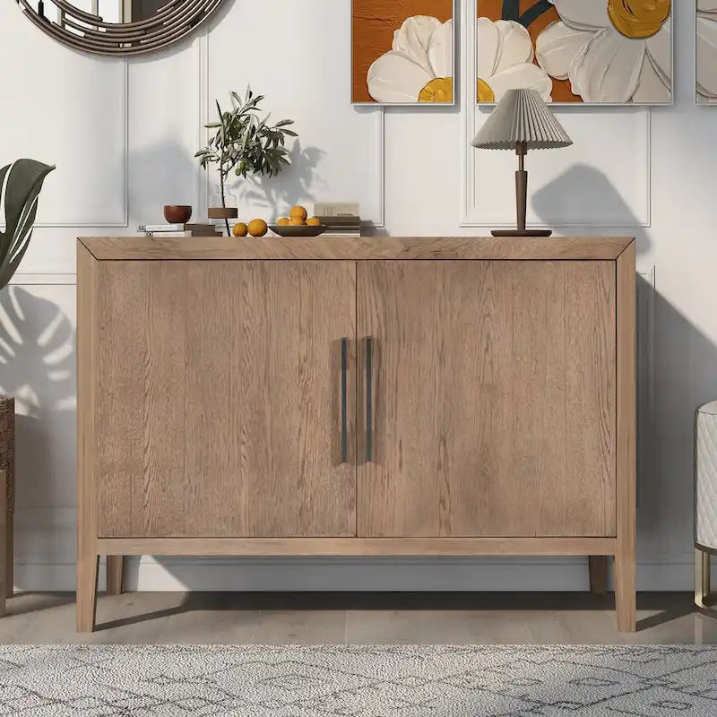 Buffet 2 portes noir/beige/expresso, cadre en bois avec étagère réglable