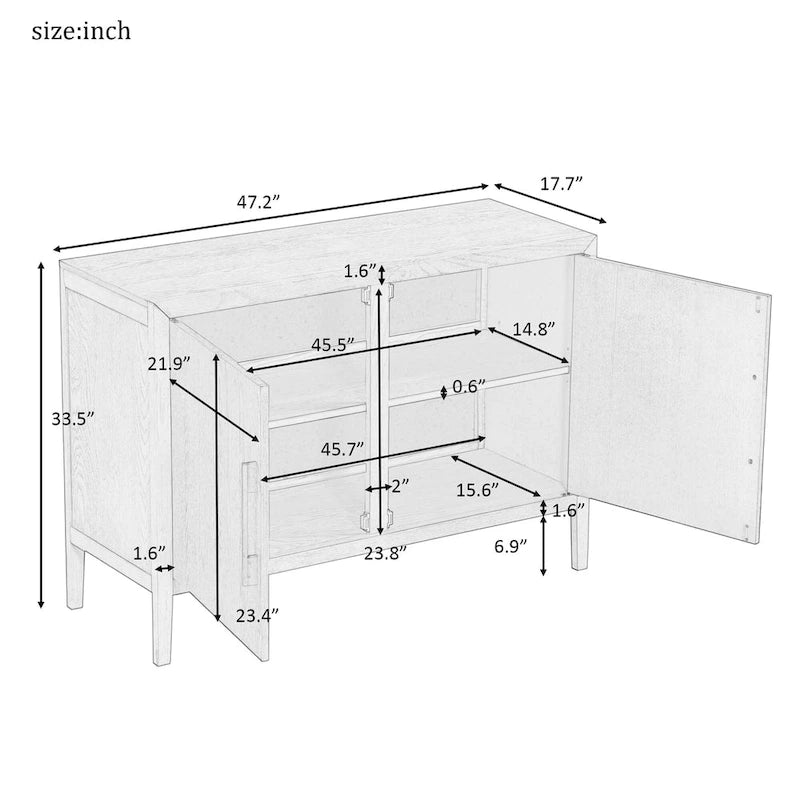 Buffet 2 portes noir/beige/expresso, cadre en bois avec étagère réglable