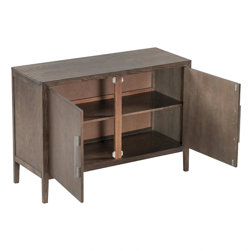 Buffet 2 portes noir/beige/expresso, cadre en bois avec étagère réglable