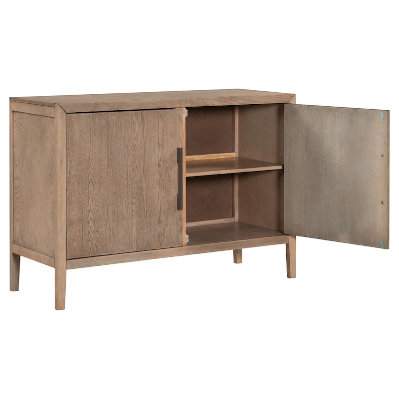 Buffet 2 portes noir/beige/expresso, cadre en bois avec étagère réglable