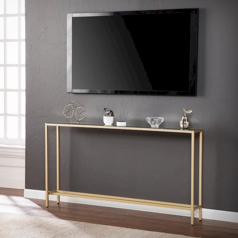 Console étroite or/noir/argent avec plateau miroir – Entrée 1 personne