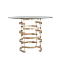 Table de salle à manger à hauteur de comptoir, plateau en verre rond, coloris or champagne et argent, 4 places