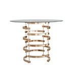 Table de salle à manger à hauteur de comptoir, plateau en verre rond, coloris or champagne et argent, 4 places