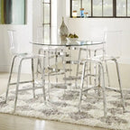 Table de salle à manger à hauteur de comptoir, plateau en verre rond, coloris or champagne et argent, 4 places