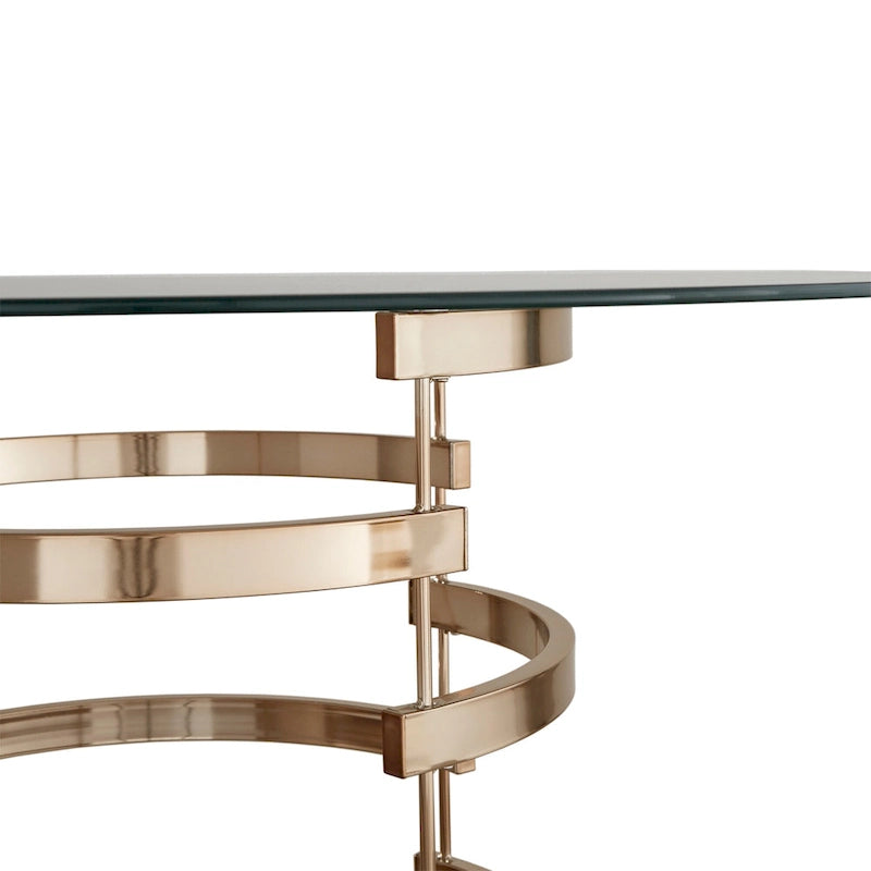 Table de salle à manger à hauteur de comptoir, plateau en verre rond, coloris or champagne et argent, 4 places