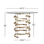 Table de salle à manger à hauteur de comptoir, plateau en verre rond, coloris or champagne et argent, 4 places