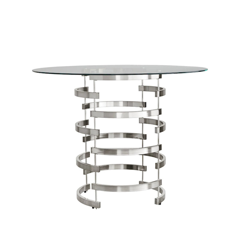 Table de salle à manger à hauteur de comptoir, plateau en verre rond, coloris or champagne et argent, 4 places