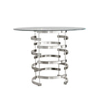 Table de salle à manger à hauteur de comptoir, plateau en verre rond, coloris or champagne et argent, 4 places