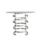 Table de salle à manger à hauteur de comptoir, plateau en verre rond, coloris or champagne et argent, 4 places