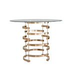 Table de salle à manger à hauteur de comptoir, plateau en verre rond, coloris or champagne et argent, 4 places