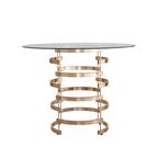 Table de salle à manger à hauteur de comptoir, plateau en verre rond, coloris or champagne et argent, 4 places