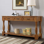 Marron/Bleu Rétro/Blanc Antique/Bleu Marine/Espresso – Table console mi-siècle de 160 cm, 3 tiroirs, assemblage par 1 personne