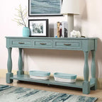 Marron/Bleu Rétro/Blanc Antique/Bleu Marine/Espresso – Table console mi-siècle de 160 cm, 3 tiroirs, assemblage par 1 personne