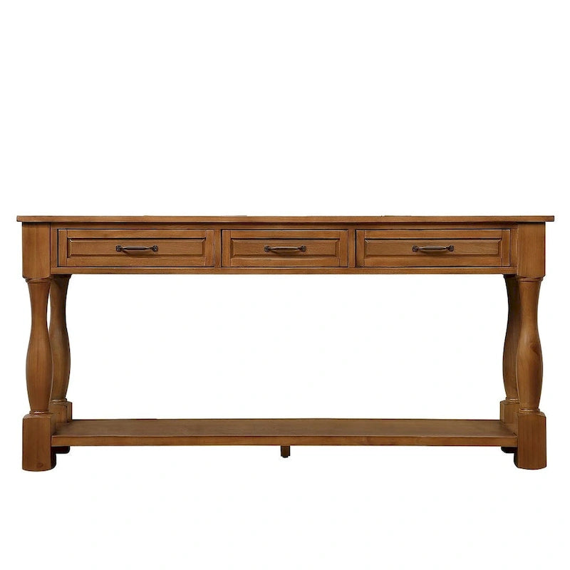 Marron/Bleu Rétro/Blanc Antique/Bleu Marine/Espresso – Table console mi-siècle de 160 cm, 3 tiroirs, assemblage par 1 personne