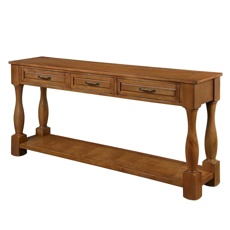 Marron/Bleu Rétro/Blanc Antique/Bleu Marine/Espresso – Table console mi-siècle de 160 cm, 3 tiroirs, assemblage par 1 personne