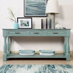 Marron/Bleu Rétro/Blanc Antique/Bleu Marine/Espresso – Table console mi-siècle de 160 cm, 3 tiroirs, assemblage par 1 personne