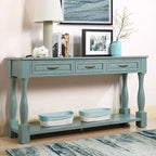 Marron/Bleu Rétro/Blanc Antique/Bleu Marine/Espresso – Table console mi-siècle de 160 cm, 3 tiroirs, assemblage par 1 personne