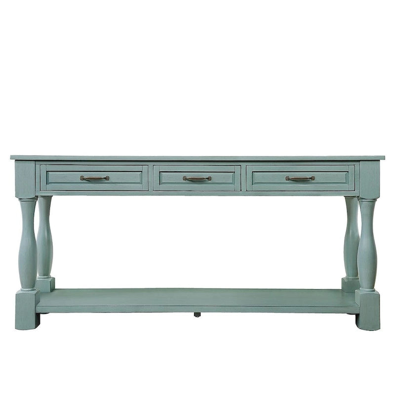 Marron/Bleu Rétro/Blanc Antique/Bleu Marine/Espresso – Table console mi-siècle de 160 cm, 3 tiroirs, assemblage par 1 personne