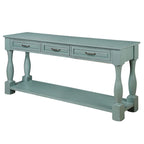 Marron/Bleu Rétro/Blanc Antique/Bleu Marine/Espresso – Table console mi-siècle de 160 cm, 3 tiroirs, assemblage par 1 personne