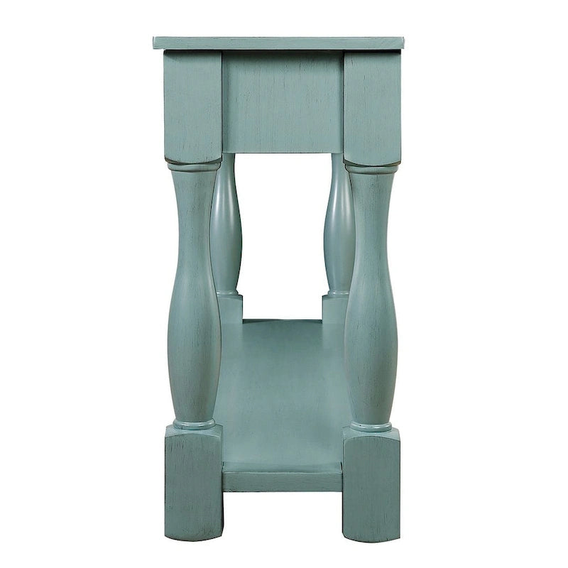 Marron/Bleu Rétro/Blanc Antique/Bleu Marine/Espresso – Table console mi-siècle de 160 cm, 3 tiroirs, assemblage par 1 personne