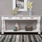 Marron/Bleu Rétro/Blanc Antique/Bleu Marine/Espresso – Table console mi-siècle de 160 cm, 3 tiroirs, assemblage par 1 personne