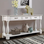 Marron/Bleu Rétro/Blanc Antique/Bleu Marine/Espresso – Table console mi-siècle de 160 cm, 3 tiroirs, assemblage par 1 personne