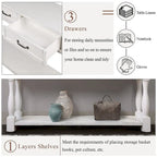 Marron/Bleu Rétro/Blanc Antique/Bleu Marine/Espresso – Table console mi-siècle de 160 cm, 3 tiroirs, assemblage par 1 personne