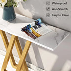 Console Industrielle – Marron Rustique / Blanc Marbre / Gris, Monobloc, Style Entrée & Canapé
