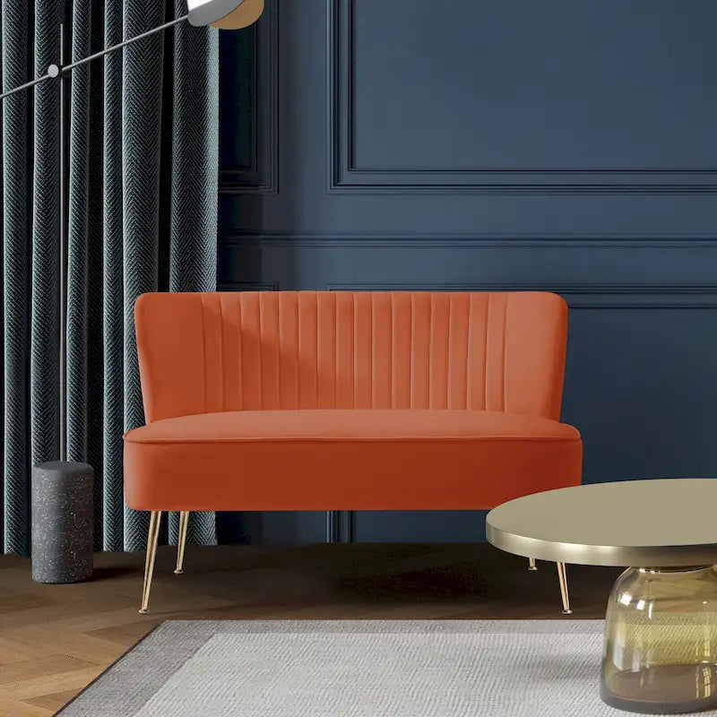Causeuse sans accoudoirs en velours avec dossier festonné – 2 places, plusieurs coloris