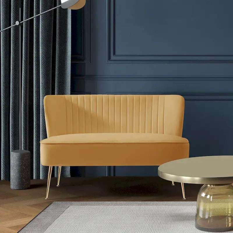 Causeuse sans accoudoirs en velours avec dossier festonné – 2 places, plusieurs coloris