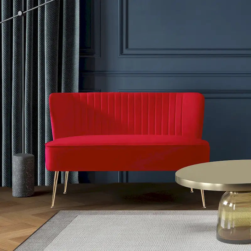 Causeuse sans accoudoirs en velours avec dossier festonné – 2 places, plusieurs coloris
