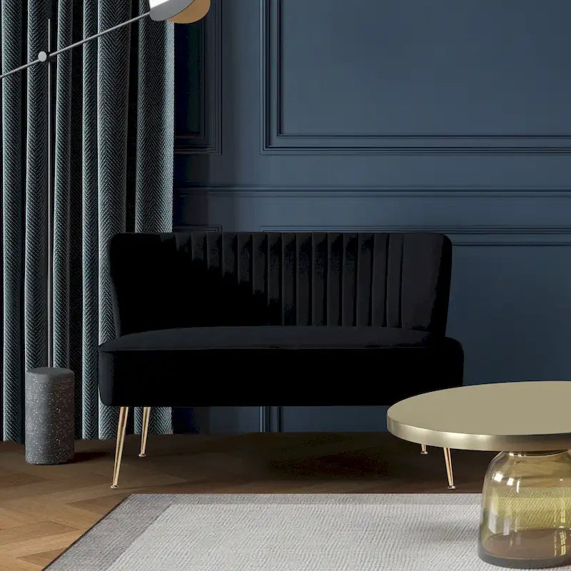 Causeuse sans accoudoirs en velours avec dossier festonné – 2 places, plusieurs coloris