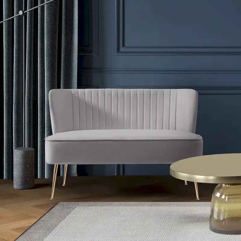 Causeuse sans accoudoirs en velours avec dossier festonné – 2 places, plusieurs coloris