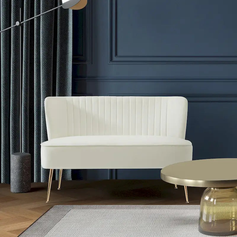 Causeuse sans accoudoirs en velours avec dossier festonné – 2 places, plusieurs coloris